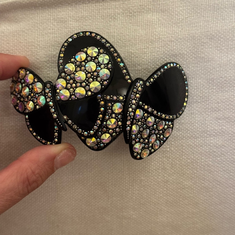 Enamel and rhinestoned Elegant Black Butterfly Hair Clip. Made in Paris. 4 inch